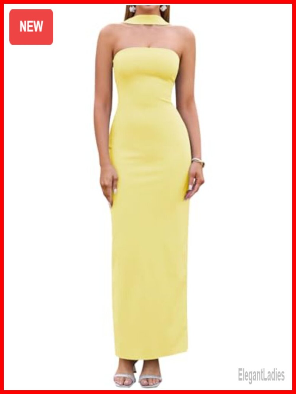 Women Formal Wedding Guest Maxi Dress Bodycon Halter Sleeveless Backless